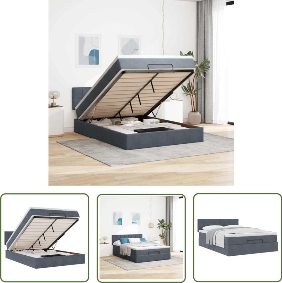 VidaXL Boxspring Ottoman Bed Ottoman bed met matras 140x200cm fluweel donkergrijs Tweepersoonsbed Fluweel Bed Dark Grey Bed