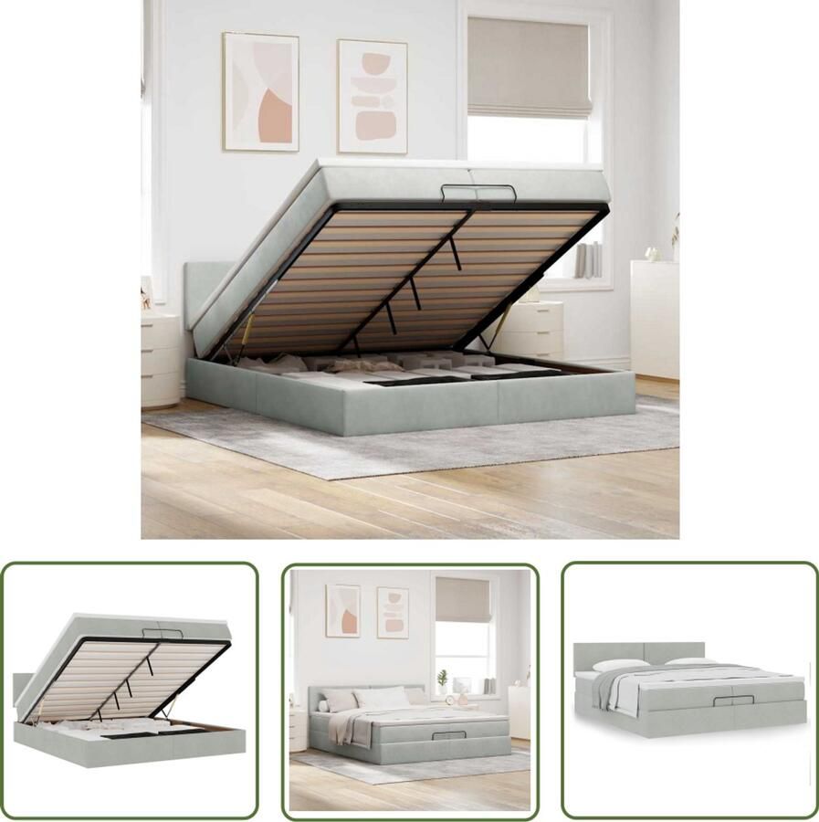 VidaXL Boxspring Ottoman Bed Ottoman bed met matras 200x200 cm fluweel lichtgrijs Tweepersoonsbed Slaapcomfort Opbergruimte