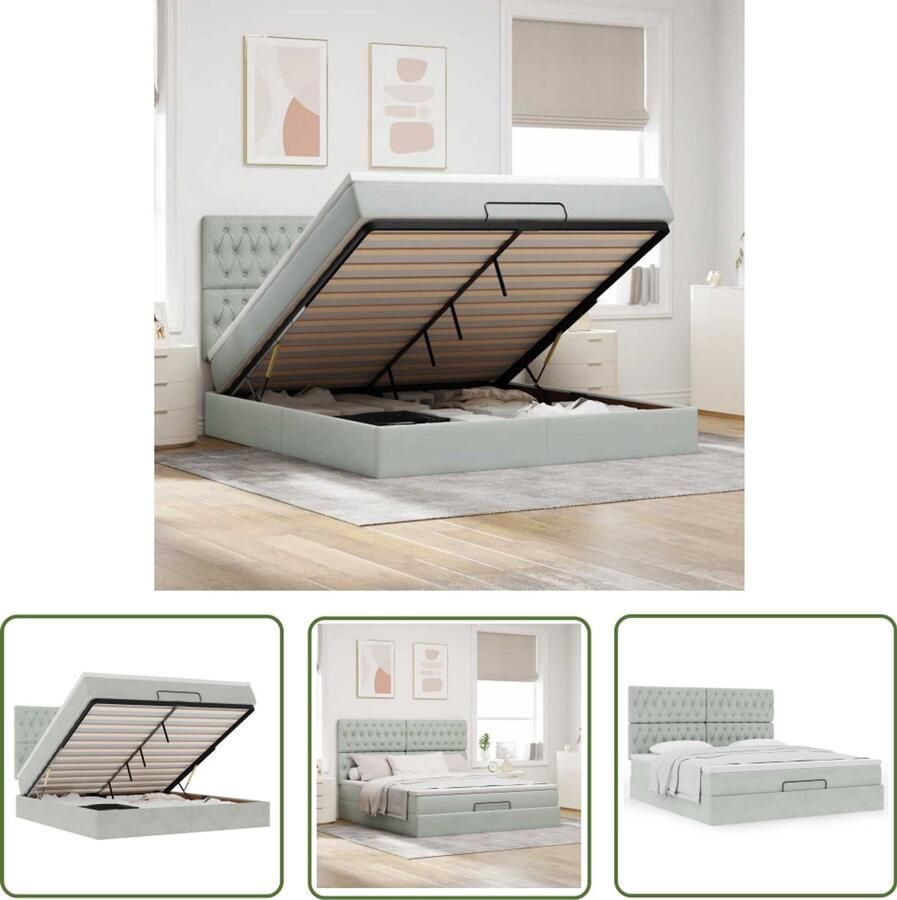 VidaXL Boxspring Ottoman Bed Ottoman bed met matrassen 180x200cm fluweel lichtgrijs Velvet Bed Slaapcomfort Opslagbed