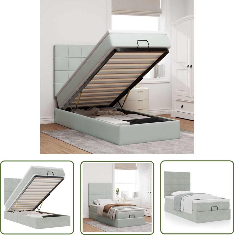 VidaXL Boxspring Ottoman Bed Ottoman bed met matrassen 90x190cm fluweel lichtgrijs Slaapbank Opslagbed Tweepersoonsbed