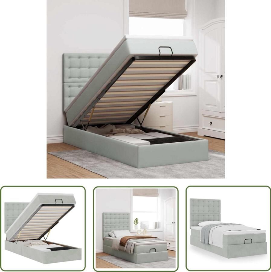 VidaXL Boxspring Ottoman Bed Ottoman bed met matrassen 90x190cm fluweel lichtgrijs Tweepersoonsbed Stapelbaar Bed Frame