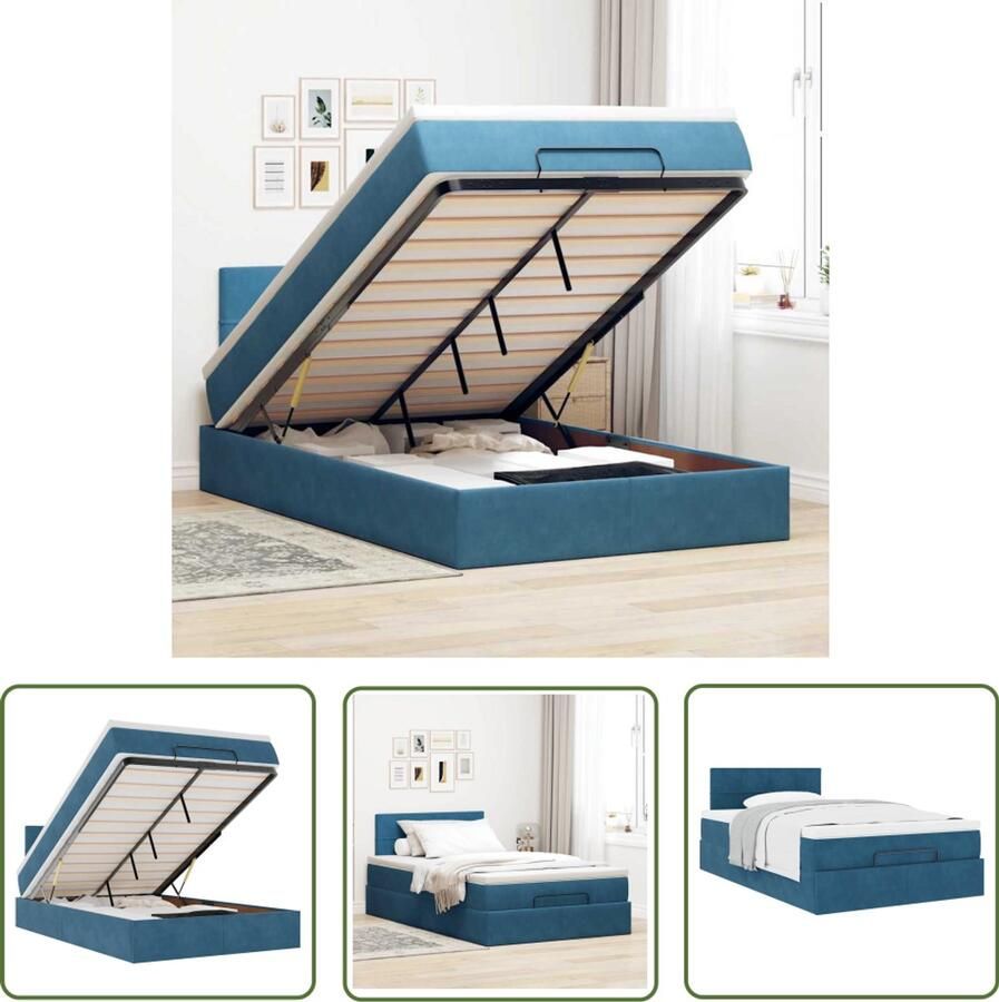 VidaXL Boxspring Ottomanbed Ottoman bed met matras 120x200cm fluweel donkerblauw Tweepersoonsbed Slaapcomfort Slaapsysteem