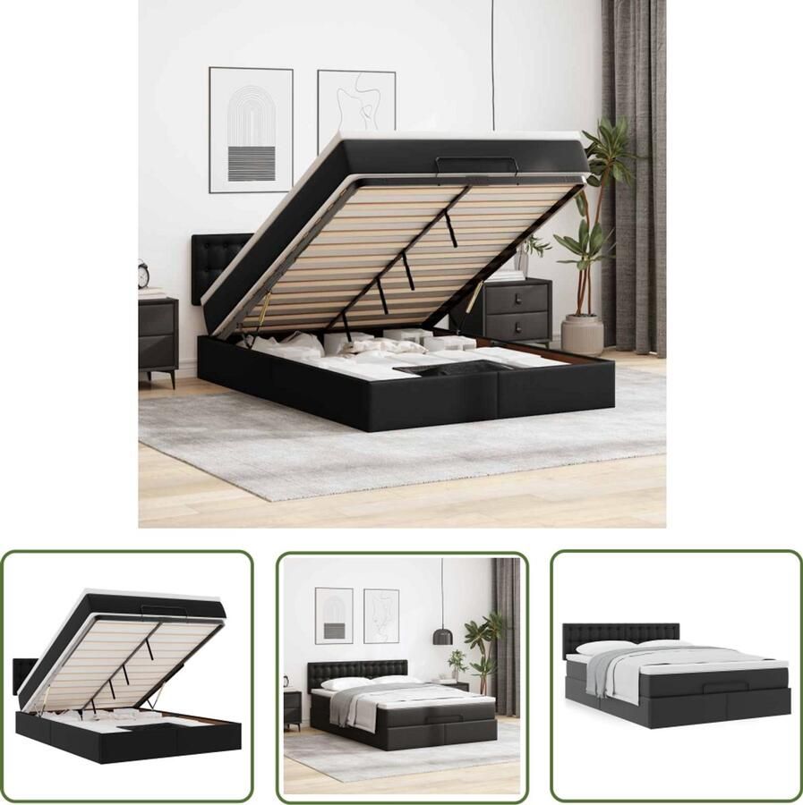 VidaXL Boxspring Ottomanbed Ottoman bed met matras 140x190cm kunstleer zwart Slaapcomfort Kunstleder Matras