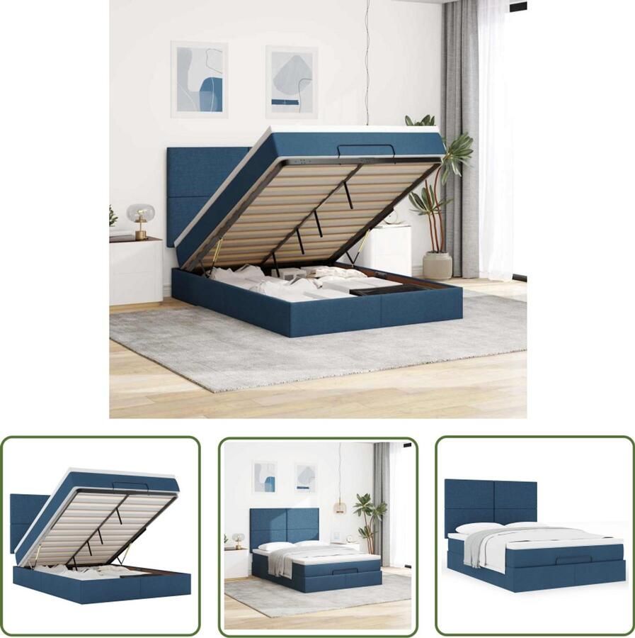 VidaXL Boxspring Ottomanbed Ottoman bed met matras 140x190cm stof blauw Slaapcomfort Pocketvering Opslagmogelijkheid
