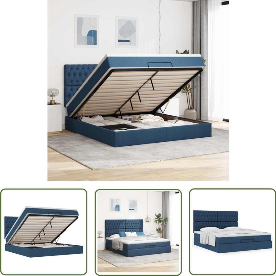 VidaXL Boxspring Ottomanbed Ottoman bed met matras 160x200cm stof blauw Slaapcomfort Pocketveringmatras Opslagmogelijkheid