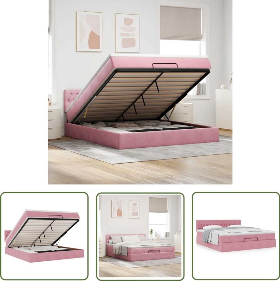 VidaXL Boxspring Ottomanbed Ottoman bed met matras 180x200 cm fluweel roze Tweepersoonsbed Slaapcomfort Fluweel