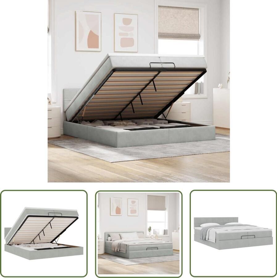 VidaXL Boxspring Ottomanbed Ottoman bed met matras 200x200 cm fluweel lichtgrijs Tweepersoonsbed Slaapcomfort Fluweel