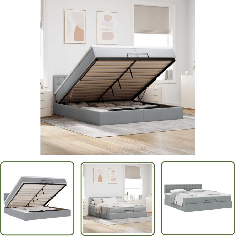 VidaXL Boxspring Ottomanbed Ottoman bed met matras 200x200 cm stof lichtgrijs Tweepersoonsbed Slaapcomfort Pocketveringmatras