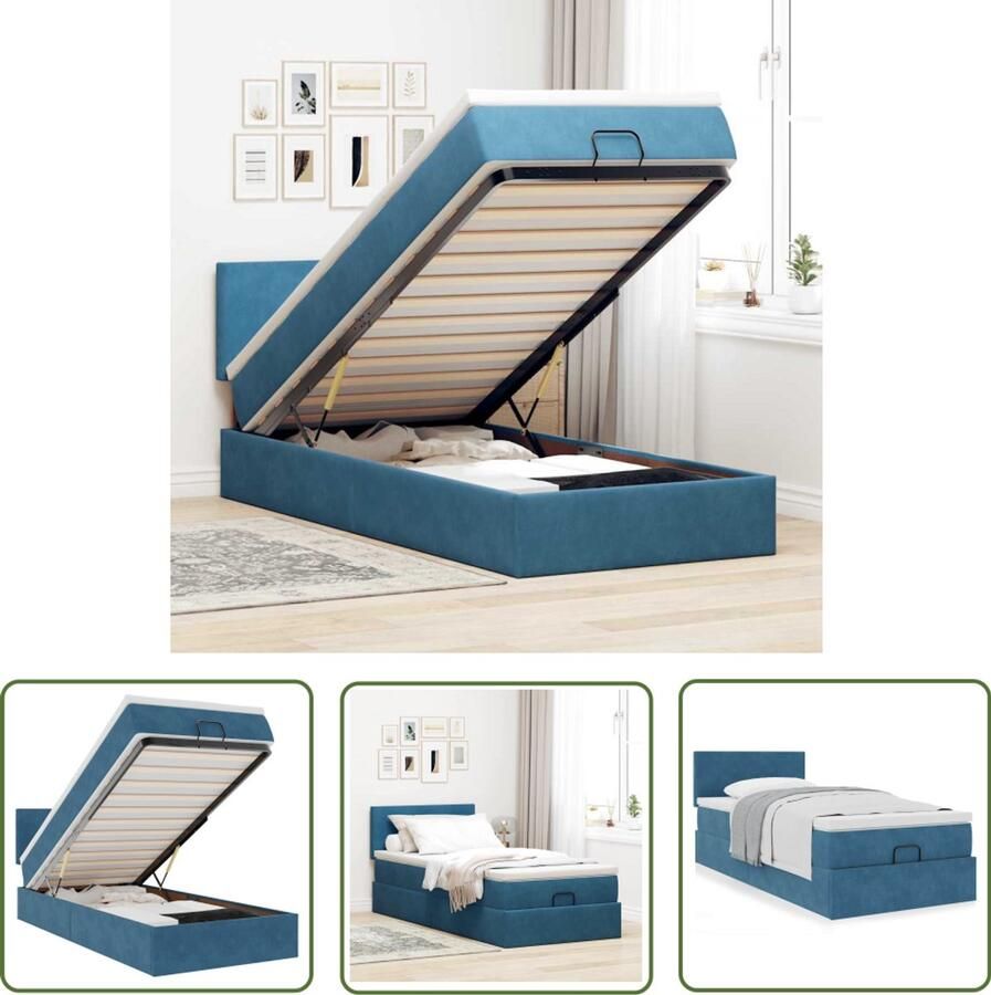 VidaXL Boxspring Ottomanbed Ottoman bed met matras 90x190cm fluweel donkerblauw Tweepersoonsbed Slaapcomfort Fluweel
