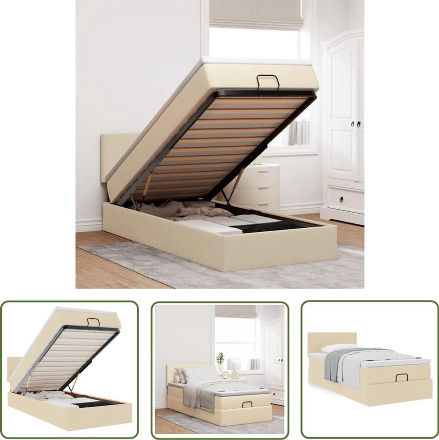 VidaXL Boxspring Ottomanbed Ottoman bed met matras 90x190cm stof crèmekleurig Tweepersoonsbed Slaapcomfort Pocketvering