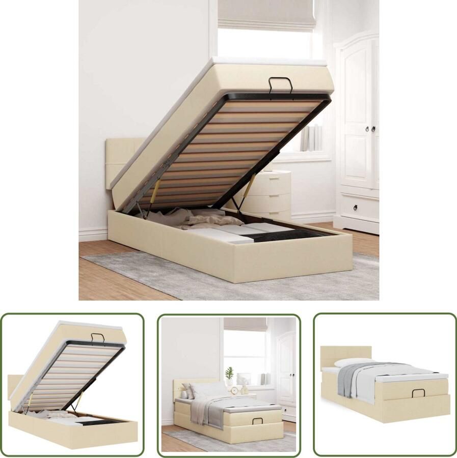 VidaXL Boxspring Ottomanbed Ottoman bed met matras 90x190cm stof crèmekleurig Tweepersoonsbed Slaapcomfort Pocketveringmatras