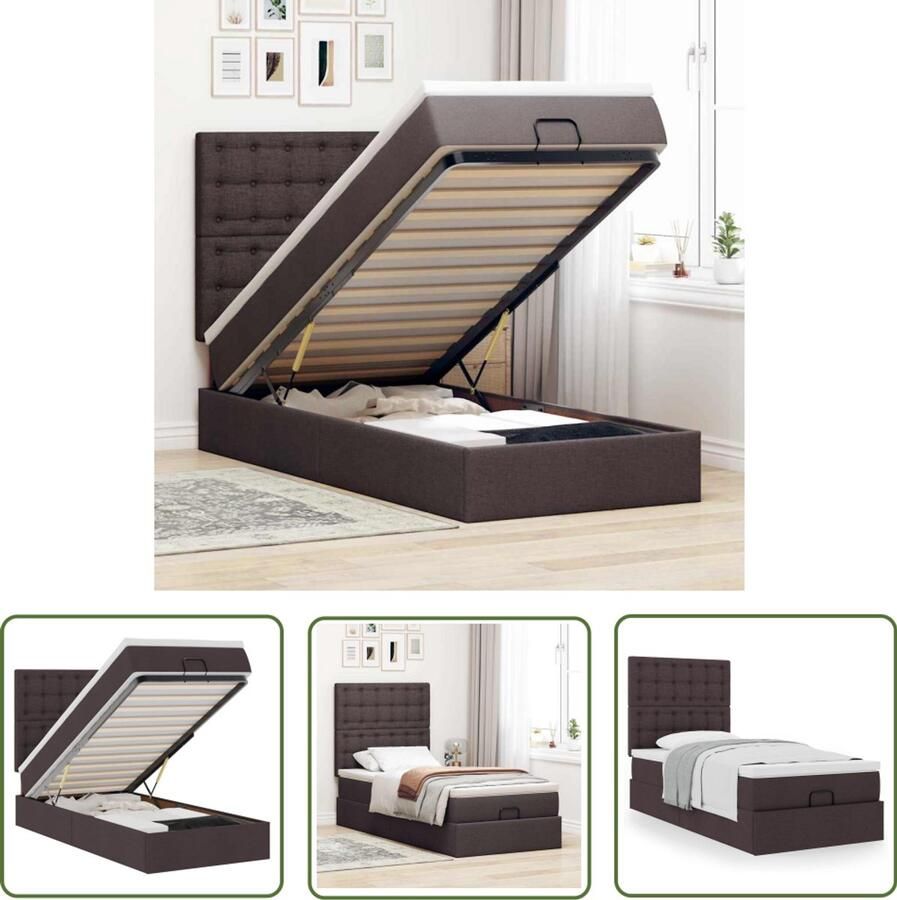 VidaXL Bed met matras 100x200 cm stof donkerbruin Bed Frame Ottoman Bed Boxspring Slaapcomfort Opbergruimte