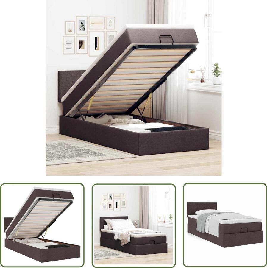 VidaXL Boxspring Ottomanbed Ottoman bed met matras 90x190cm stof donkerbruin Tweepersoonsbed Slaapcomfort Pocketvering