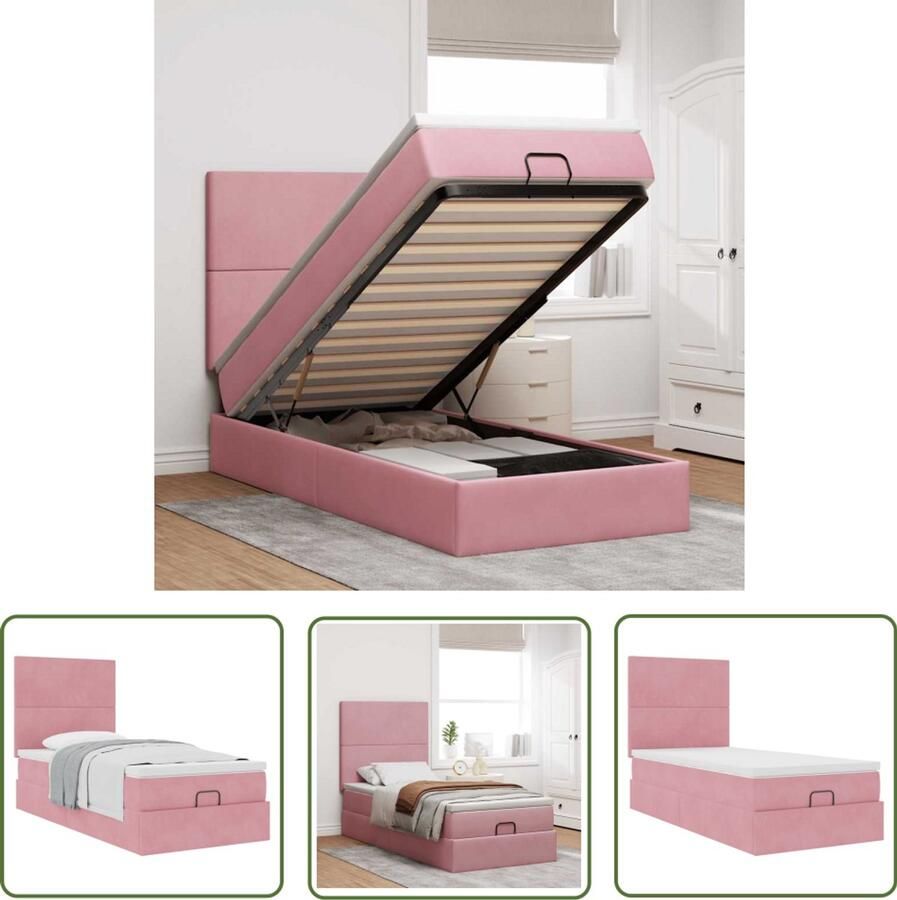 VidaXL Boxspring Ottomanbed Ottoman bed met matrassen 100x200cm fluweel roze Tweepersoonsbed Fluweel Bed Slaapcomfort