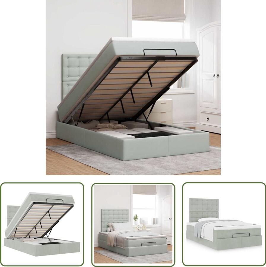 VidaXL Boxspring Ottomanbed Ottoman bed met matrassen 120x190cm fluweel lichtgrijs Tweepersoonsbed Velvet Bed Slaapcomfort