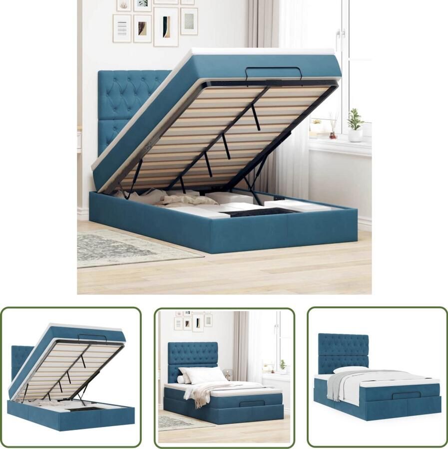 VidaXL Boxspring Ottomanbed Ottoman bed met matrassen 120x200cm fluweel donkerblauw Tweepersoonsbed Slaapcomfort Fluweel