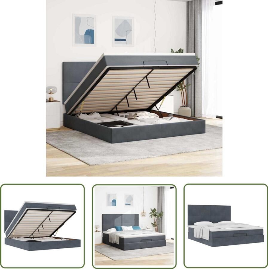 VidaXL Ottoman bed met matrassen 180x200cm fluweel donkergrijs Ottomanbed Boxspring Tweepersoonsbed Slaapcomfort Fluweel