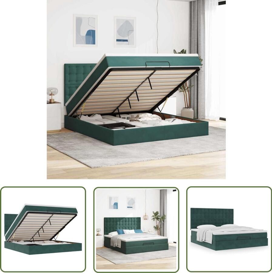VidaXL Boxspring Ottomanbed Ottoman bed met matrassen 180x200cm fluweel donkergroen Tweepersoonsbed Velvet Bed Slaapcomfort