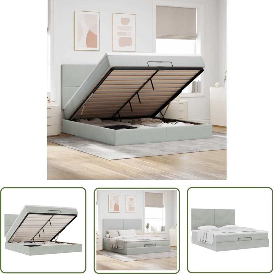 VidaXL Boxspring Ottomanbed Ottoman bed met matrassen 200x200cm fluweel lichtgrijs Tweepersoonsbed Fluweel Bed Slaapcomfort