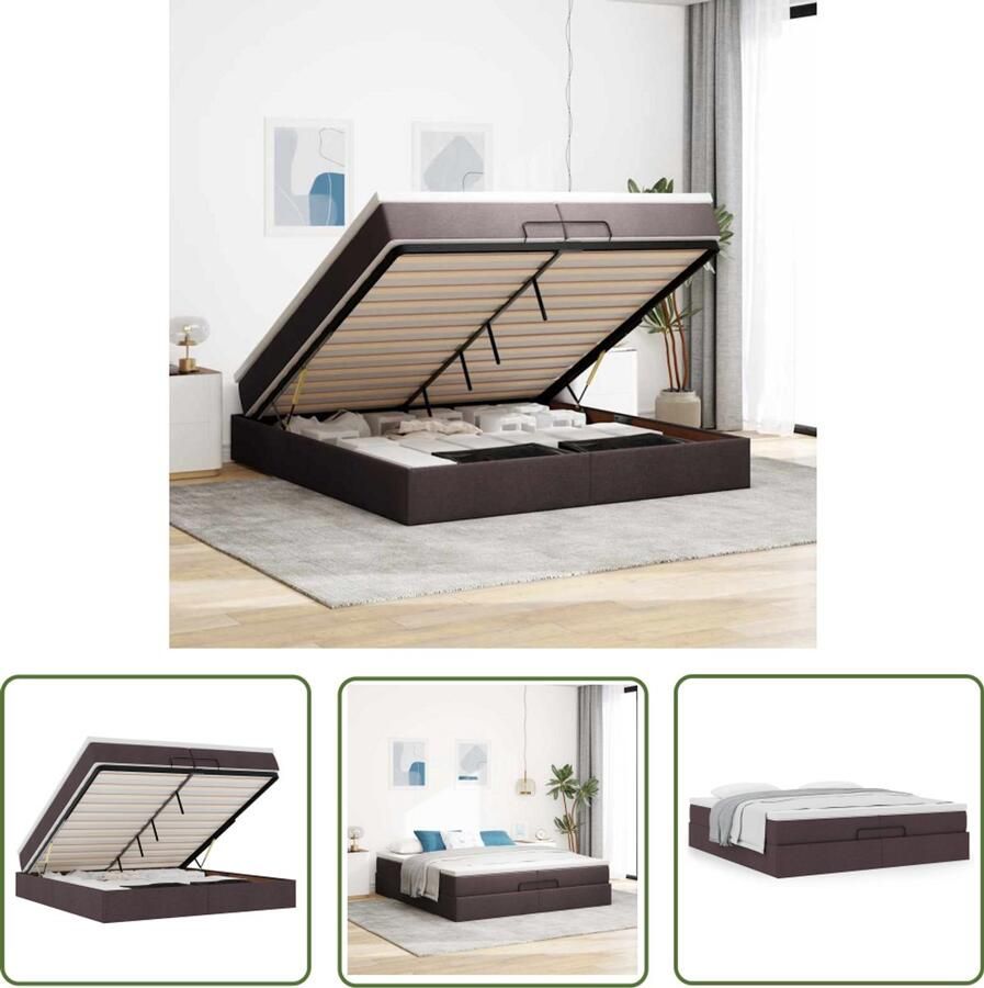VidaXL Boxspring Ottomanbed Ottoman bed met matrassen 200x200cm stof donkerbruin Tweepersoonsbed Slaapcomfort Pocketvering
