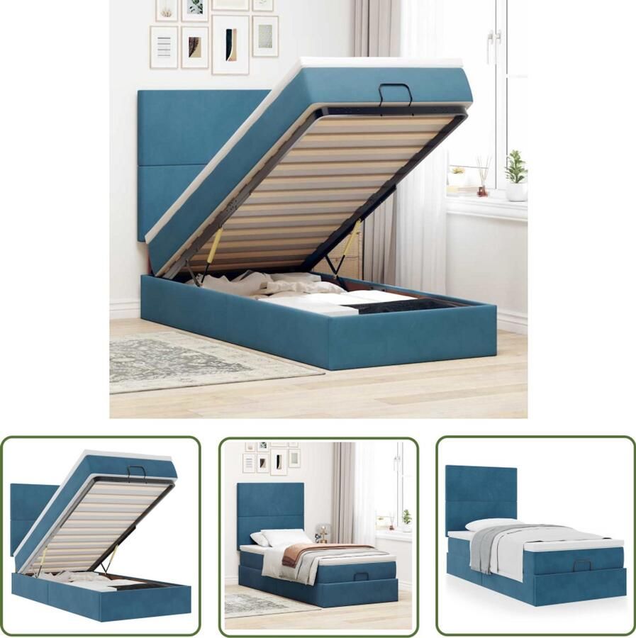 VidaXL Boxspring Ottomanbed Ottoman bed met matrassen 90x190cm fluweel donkerblauw Tweepersoonsbed Slaapcomfort Fluweel