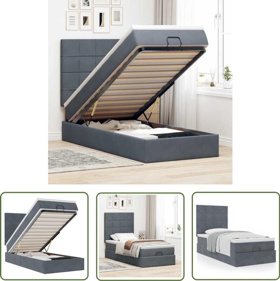 VidaXL Boxspring Ottomanbed Ottoman bed met matrassen 90x190cm fluweel donkergrijs Tweepersoonsbed Slaapcomfort Slaapsysteem