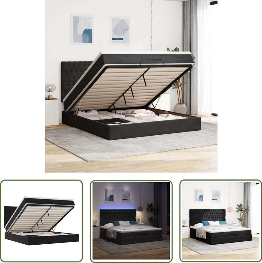 VidaXL Boxspring Ottomanbed Ottoman bed met matrassen en LED's 160x200cm fluweel zwart Led Lampen Slaapcomfort Fluweel