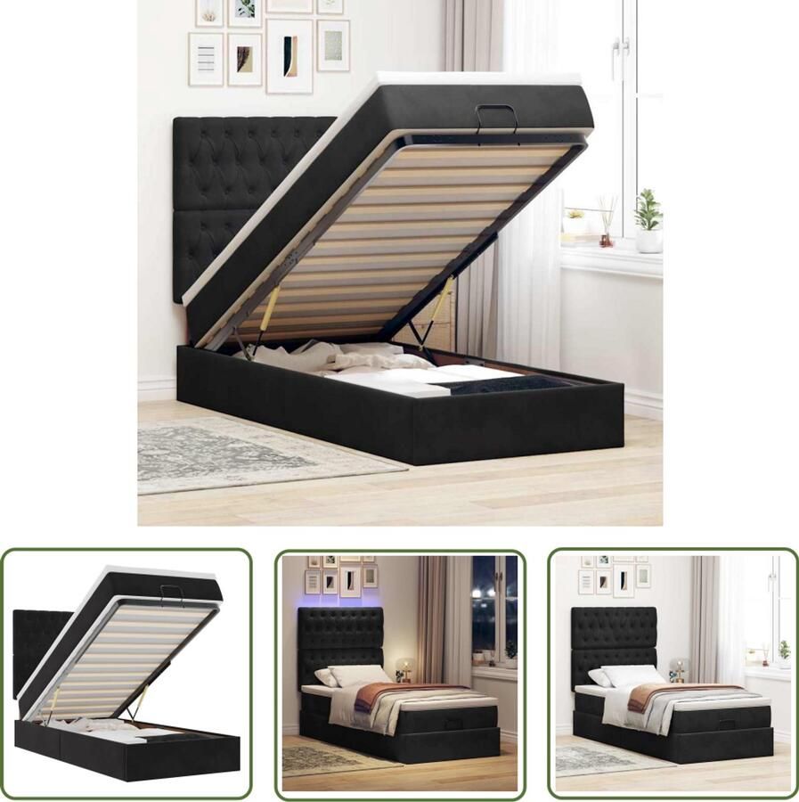 VidaXL Boxspring Ottomanbed Ottoman bed met matrassen en LED's 90x200cm fluweel zwart Led Lampen Slaapcomfort Fluweel