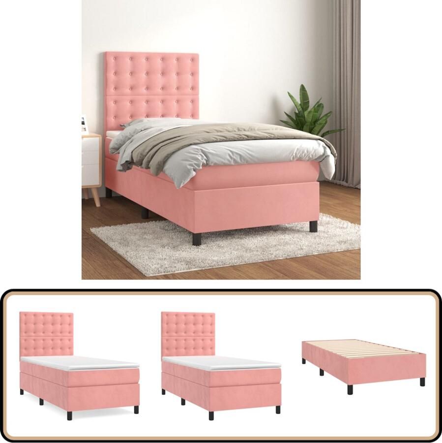 VidaXL Boxspring Roze Fluweel 100x200 cm Inclusief Matras Boxspringbed Velvet Bed Pink Bed Tweepersoonsbed Slaapcomfort