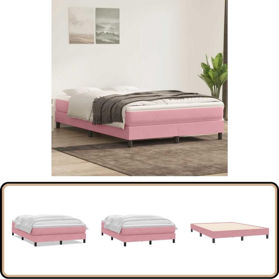 VidaXL Boxspring Roze Fluweel 160x210cm Incl. Matras Boxspring Bed Frame Rozenkleurig Luxe Velvet Slaapcomfort Tweepersoonsbed Complete Set Easy Assembly