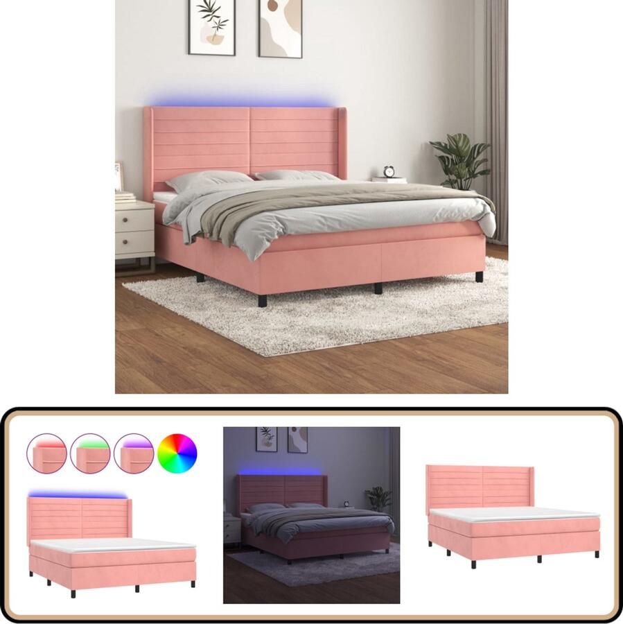 VidaXL Boxspring Roze Fluweel Inclusief Matras 180x200 cm Boxspring Fluweel Bed Led Bed King Size Bed Tweepersoonsbed Slaapcomfort Zachte Bedding Design Bed