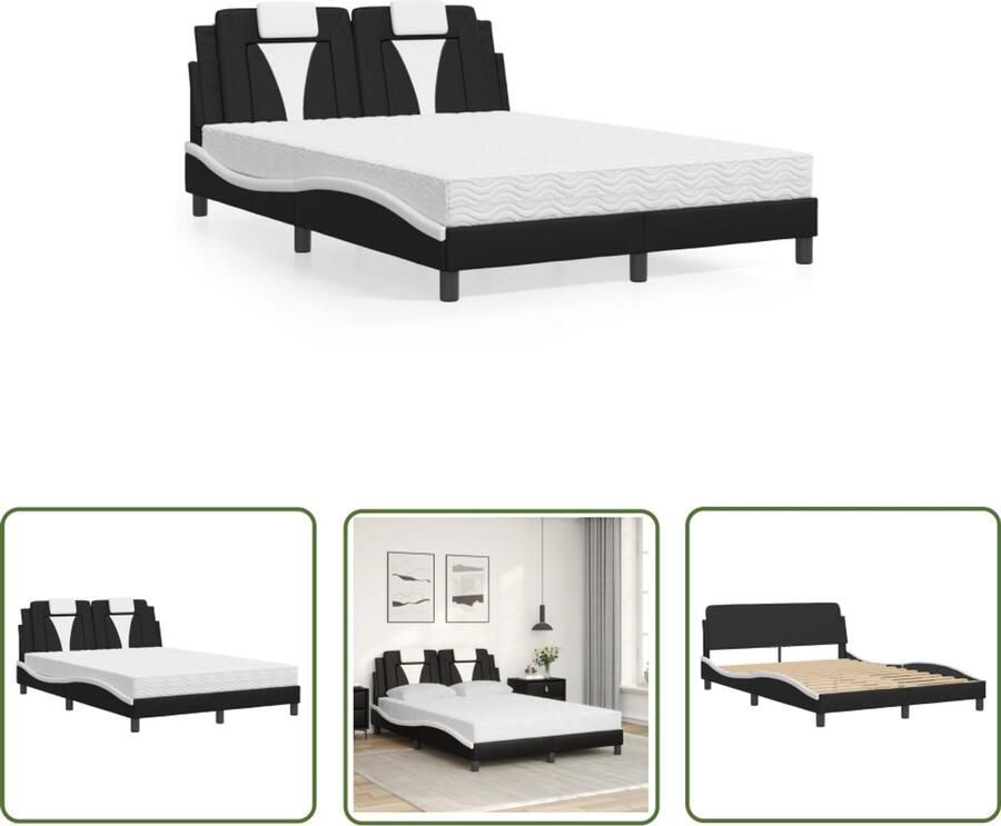 VidaXL Boxspring Slaapbank Bed Viana met matras kunstleer zwart en wit 120x200 cm Tweepersoonsbed King Size Bed Modern Design