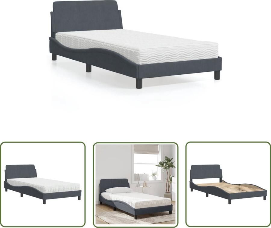 The Living Store Bedframe Multiplex Lattenbodem 100 x 200 Schuimmatras H2 en H3 Slaapcomfort Boxspring Tweepersoonsbed Houten Bed Frame Velvet Bed