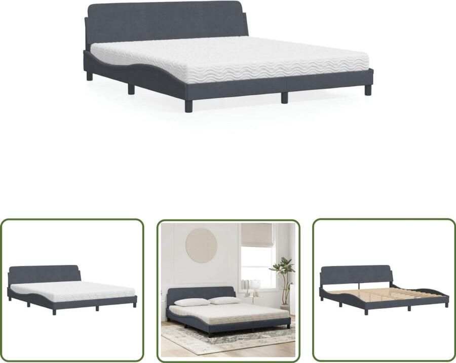 VidaXL Boxspring Slaapcomfort Bed met matras Dover fluweel donkergrijs 180x200 cm Tweepersoonsbed Donkere Kleuren Fluweel