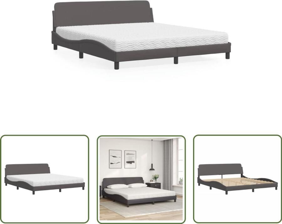 VidaXL Boxspring Slaapcomfort Bed met matras Dover kunstleer grijs 180x200 cm Tweepersoonsbed King Size Bed Kunstleder Bed