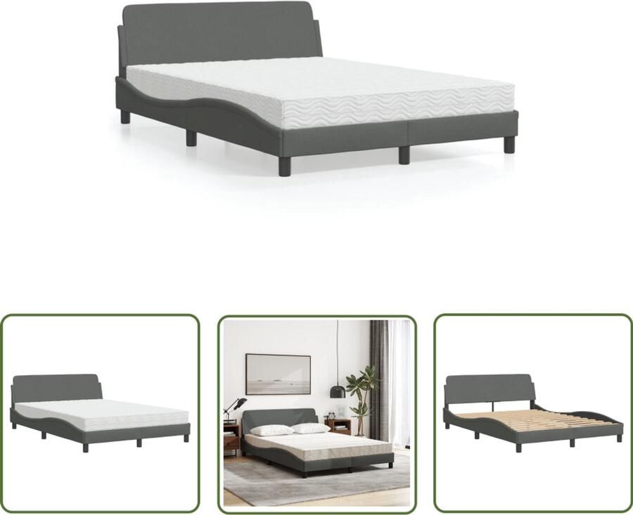 VidaXL Bed met matras Dover stof donkergrijs 120x200 cm Slaapcomfort Boxspring Tweepersoonsbed Donkere Kleuren Grijs Bed
