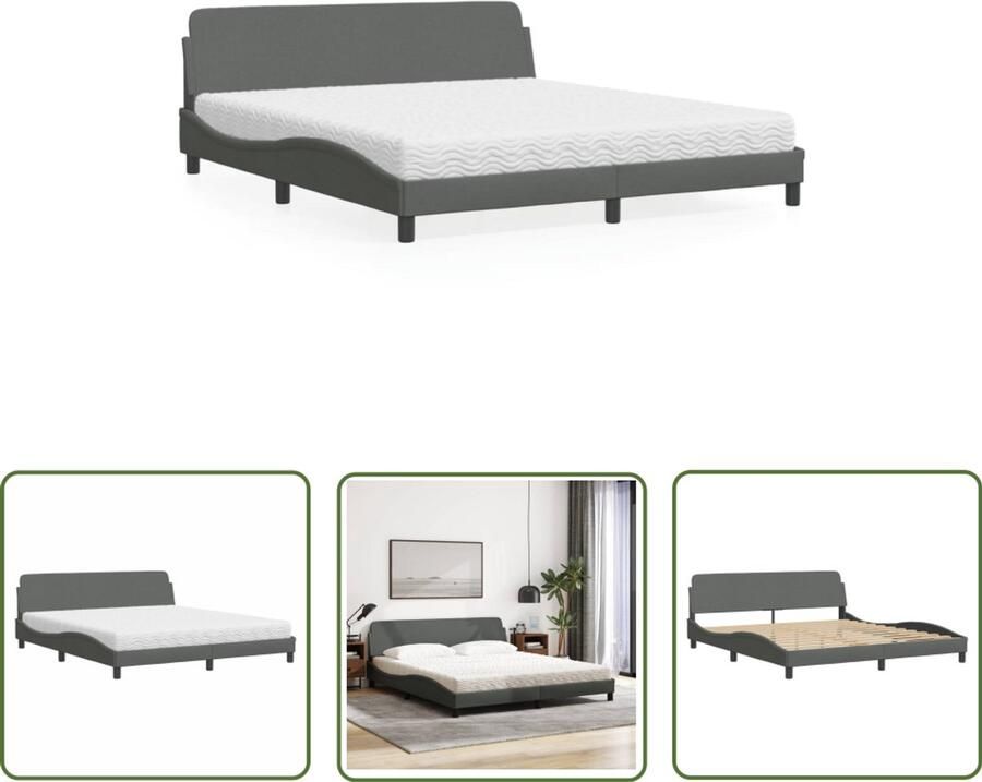 VidaXL Boxspring Slaapcomfort Bed met matras Dover stof donkergrijs 180x200 cm Tweepersoonsbed Donkere Kleuren Modern Design