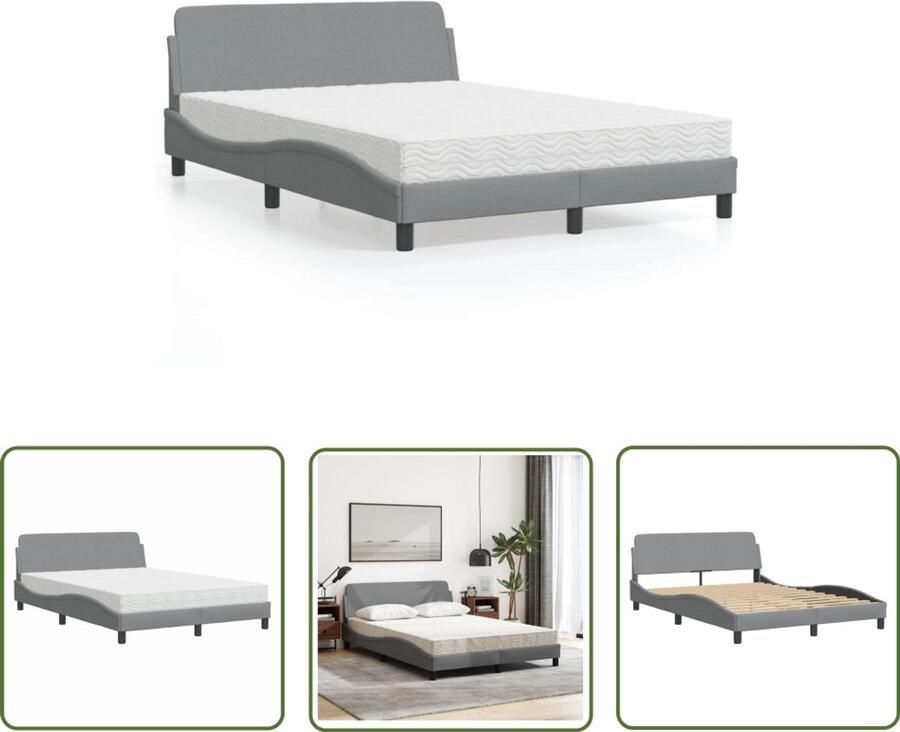 VidaXL Boxspring Slaapcomfort Bed met matras Dover stof lichtgrijs 140x190 cm Tweepersoonsbed Stof Bed Grijs Bed