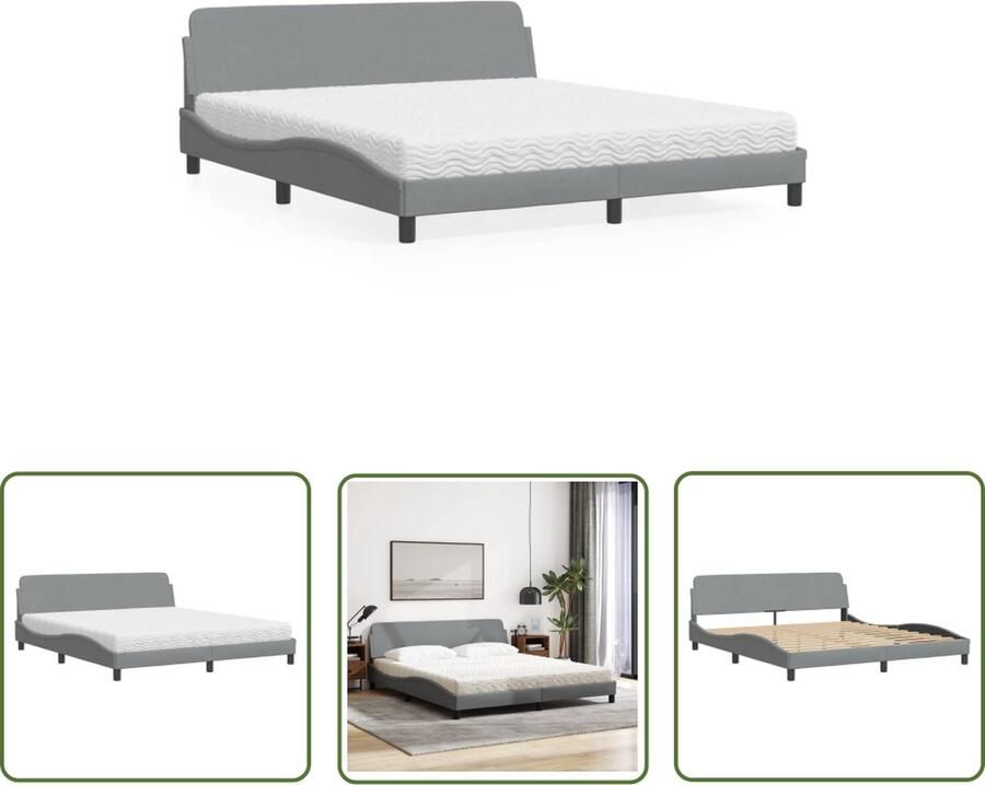 The Living Store Bedframe New York 180 x 200 cm Schuimmatras H2 H3 Lichtgrijs met gegolfd ontwerp Slaapcomfort Boxspring Tweepersoonsbed Licht Grijs Bed Modern Bed Frame