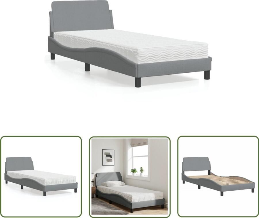 VidaXL Boxspring Slaapcomfort Bed met matras Dover stof lichtgrijs 90x190 cm Tweepersoonsbed Bed Frame Stof Bed