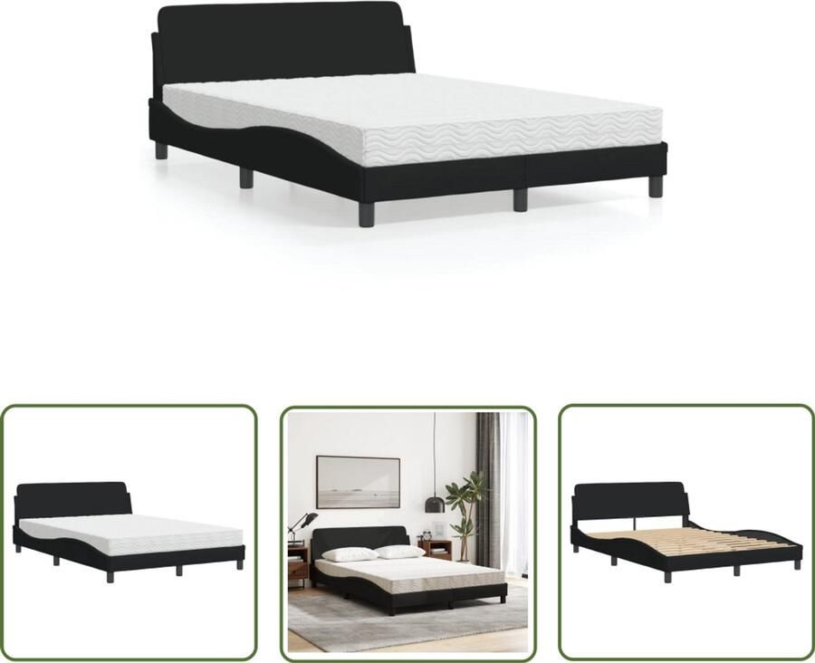 VidaXL Boxspring Slaapcomfort Bed met matras Dover stof zwart 140x190 cm Tweepersoonsbed Zwarte Bedden Designbed