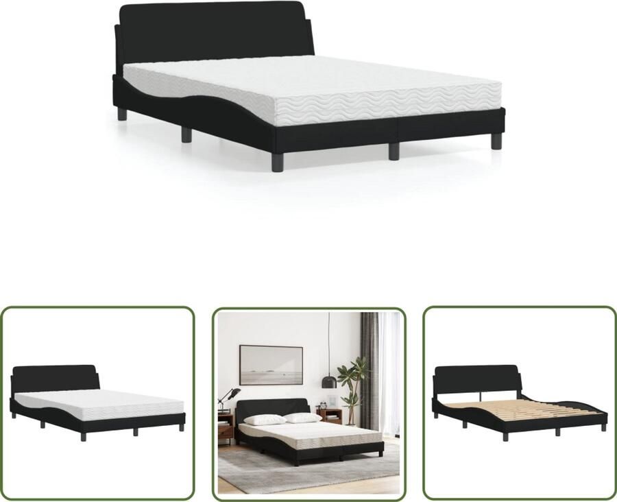 VidaXL Boxspring Slaapcomfort Bed met matras Dover stof zwart 140x200 cm Tweepersoonsbed Bed Frame Zwarte Bedden