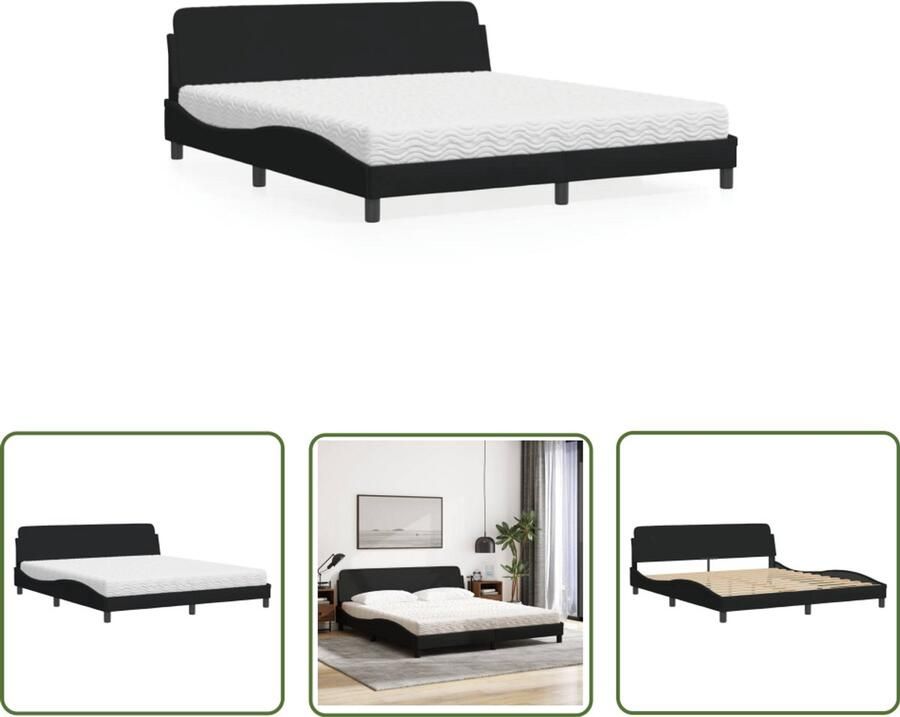 VidaXL Boxspring Slaapcomfort Bed met matras Dover stof zwart 180x200 cm Tweepersoonsbed King Size Bed Zwarte Bedden