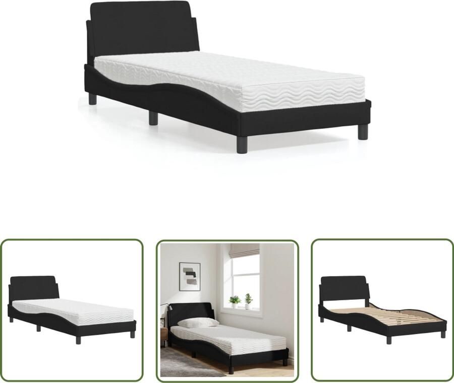 VidaXL Boxspring Slaapcomfort Bed met matras Dover stof zwart 90x200 cm Tweepersoonsbed Zwarte Bedden Bed Kopen