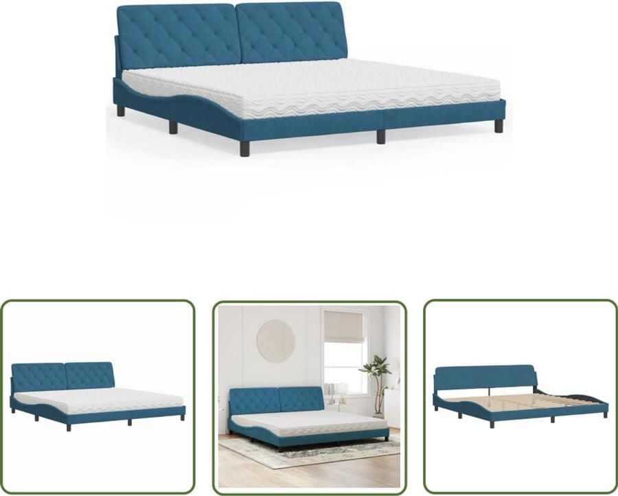 VidaXL Boxspring Slaapcomfort Bed met matras fluweel blauw 200x200 cm Tweepersoonsbed Luxe Bed Design Bed