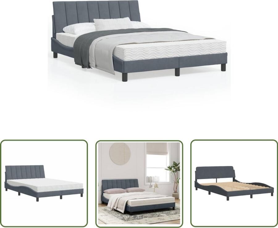 VidaXL Boxspring Slaapcomfort Bed met matras Hanko fluweel donkergrijs 120x200 cm Tweepersoonsbed Donkere Kleuren Fluweel Bed