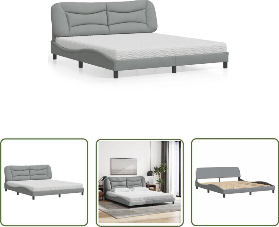 VidaXL Boxspring Slaapcomfort Bed met matras Hvar stof lichtgrijs 180x200 cm Tweepersoonsbed Stofbed Grijs Bed