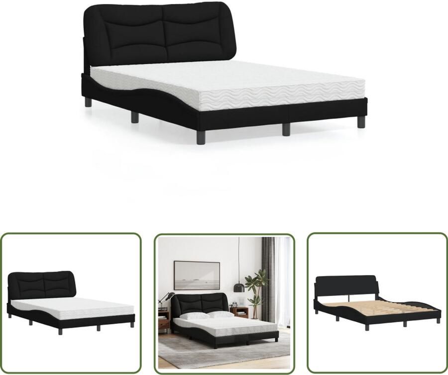 VidaXL Boxspring Slaapcomfort Bed met matras Hvar stof zwart 140x190 cm Tweepersoonsbed Bed Frame Zwarte Bedden