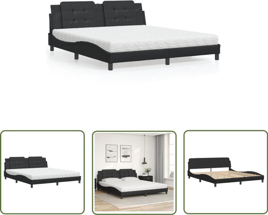 VidaXL Bed met matras Zadar kunstleer zwart 180x200 cm Slaapcomfort Boxspring Tweepersoonsbed Kunstleder Bed Zwarte Bed
