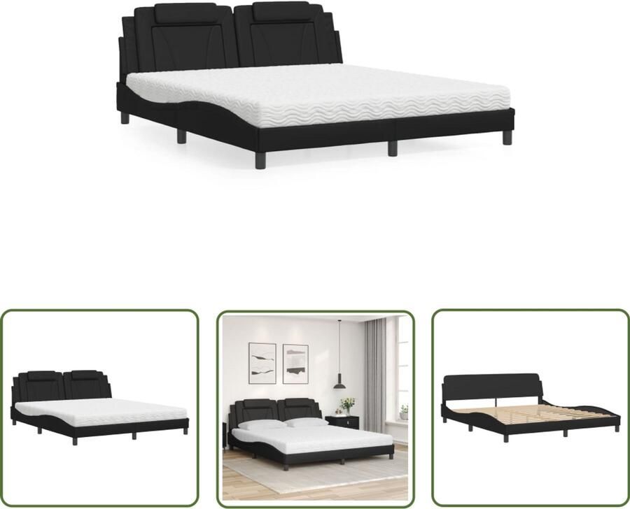 VidaXL Boxspring Slaapcomfort Bed Viana met matras kunstleer zwart 180x200 cm Tweepersoonsbed King Size Bed Zwarte Bed